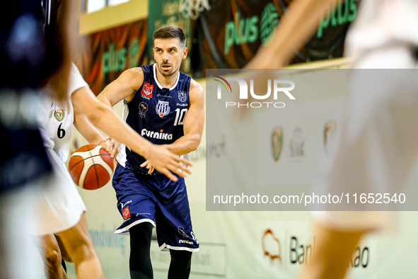 Tomasz Prostak participates in a Polish 2nd Division game between Young Slask Wroclaw and Pogon in Wroclaw, Poland, on October 9, 2024. 