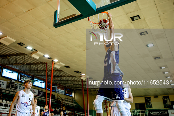 Tomasz Nowakowski participates in a Polish 2nd Division game between Young Slask Wroclaw and Pogon in Wroclaw, Poland, on October 9, 2024. 