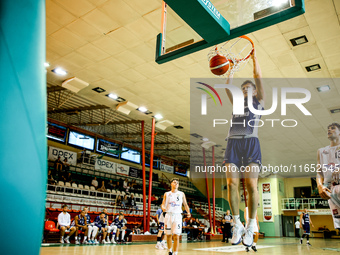 Jakub Sadowski participates in a Polish 2nd Division game between Young Slask Wroclaw and Pogon in Wroclaw, Poland, on October 9, 2024. (