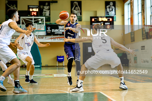 Tomasz Prostak participates in a Polish 2nd Division game between Young Slask Wroclaw and Pogon in Wroclaw, Poland, on October 9, 2024. 