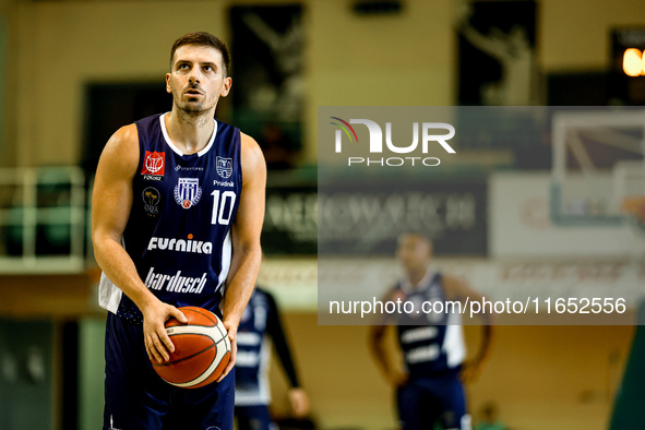 Tomasz Prostak participates in a Polish 2nd Division game between Young Slask Wroclaw and Pogon in Wroclaw, Poland, on October 9, 2024. 