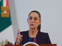 Claudia Sheinbaum Pardo, President of Mexico, speaks during a briefing conference about the energy reforms at the National Palace in Mexico...