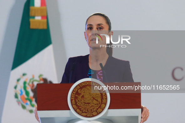 Claudia Sheinbaum Pardo, President of Mexico, speaks during a briefing conference about the energy reforms at the National Palace in Mexico...