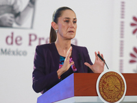 Claudia Sheinbaum Pardo, President of Mexico, speaks during a briefing conference about the energy reforms at the National Palace in Mexico...