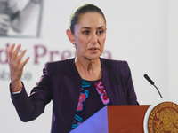 Claudia Sheinbaum Pardo, President of Mexico, speaks during a briefing conference about the energy reforms at the National Palace in Mexico...