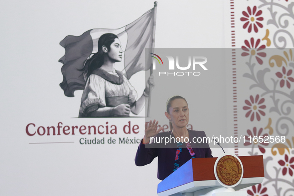 Claudia Sheinbaum Pardo, President of Mexico, speaks during a briefing conference about the energy reforms at the National Palace in Mexico...