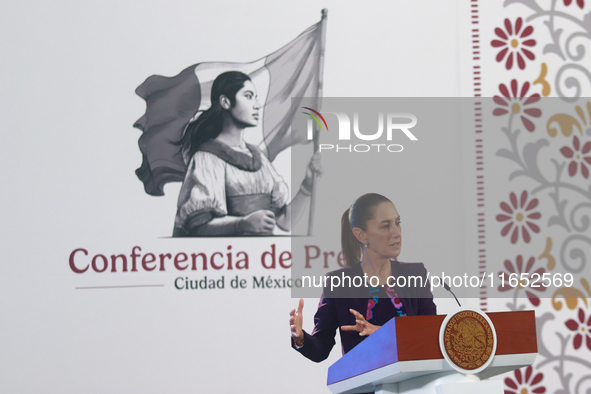 Claudia Sheinbaum Pardo, President of Mexico, speaks during a briefing conference about the energy reforms at the National Palace in Mexico...