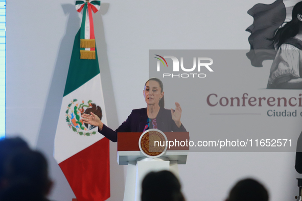 Claudia Sheinbaum Pardo, President of Mexico, speaks during a briefing conference about the energy reforms at the National Palace in Mexico...