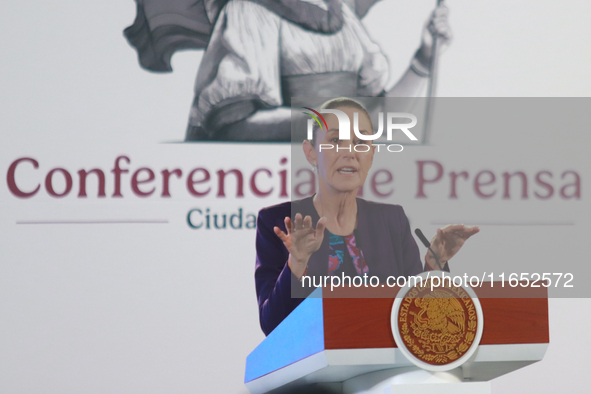 Claudia Sheinbaum Pardo, President of Mexico, speaks during a briefing conference about the energy reforms at the National Palace in Mexico...