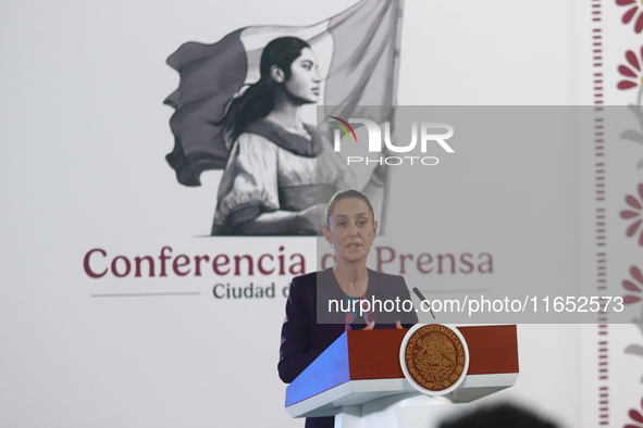 Claudia Sheinbaum Pardo, President of Mexico, speaks during a briefing conference about the energy reforms at the National Palace in Mexico...