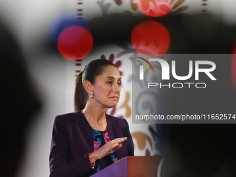 Claudia Sheinbaum Pardo, President of Mexico, speaks during a briefing conference about the energy reforms at the National Palace in Mexico...