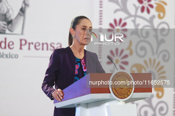 Claudia Sheinbaum Pardo, President of Mexico, speaks during a briefing conference about the energy reforms at the National Palace in Mexico...