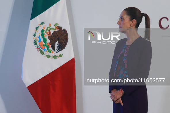 Claudia Sheinbaum Pardo, President of Mexico, speaks during a briefing conference about the energy reforms at the National Palace in Mexico...