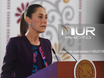 Claudia Sheinbaum Pardo, President of Mexico, speaks during a briefing conference about the energy reforms at the National Palace in Mexico...