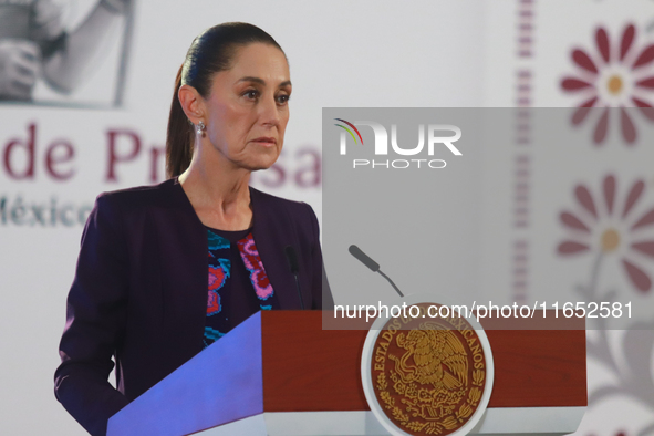 Claudia Sheinbaum Pardo, President of Mexico, speaks during a briefing conference about the energy reforms at the National Palace in Mexico...