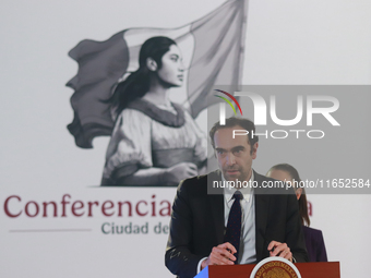 Andres Lajous Loaeza, Director of the Railroad Transportation Regulatory Agency, speaks during a briefing conference about the energy reform...