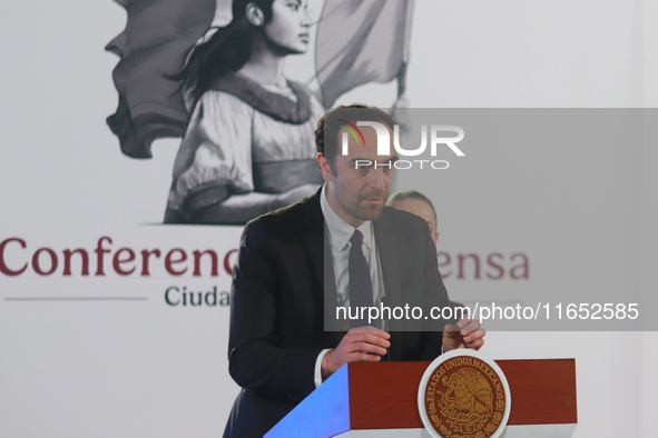 Andres Lajous Loaeza, Director of the Railroad Transportation Regulatory Agency, speaks during a briefing conference about the energy reform...