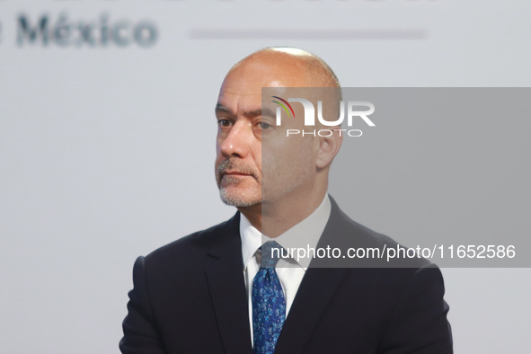 Jesus Antonio Esteva Medina, Secretary of Infrastructure, Communications and Transportation, speaks during a briefing conference about the e...