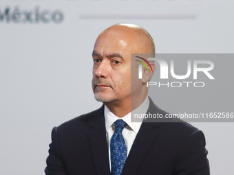 Jesus Antonio Esteva Medina, Secretary of Infrastructure, Communications and Transportation, speaks during a briefing conference about the e...