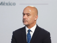 Jesus Antonio Esteva Medina, Secretary of Infrastructure, Communications and Transportation, speaks during a briefing conference about the e...