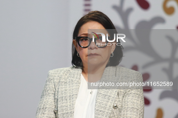 Emilia Calleja Alor, General Director of the Federal Energy Commission, speaks during a briefing conference about the energy reforms at the...