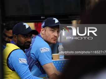 Martin Guptill of Southern Superstars is at the dugout during the Legends League Cricket T20 match between Toyam Hyderabad and Southern Supe...