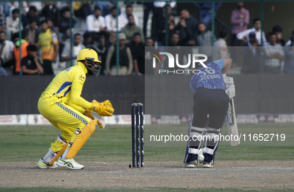 Players are in action during the Legends League Cricket T20 match between Toyam Hyderabad and Southern Superstars at the Bakshi Stadium in S...