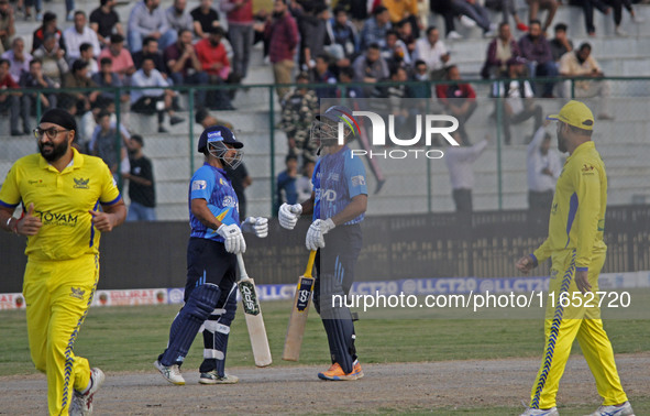 Batsmen (C) of Southern Superstars react during the Legends League Cricket T20 match between Toyam Hyderabad and Southern Superstars at the...