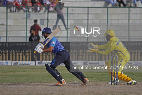 Players are in action during the Legends League Cricket T20 match between Toyam Hyderabad and Southern Superstars at the Bakshi Stadium in S...