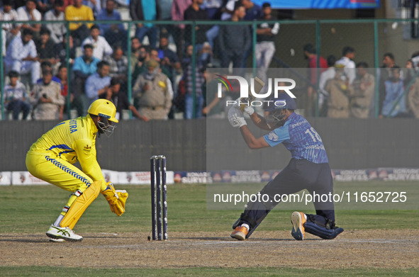 Chirag Gandhi of Southern Superstars plays a shot during the Legends League Cricket T20 match between Toyam Hyderabad and Southern Superstar...