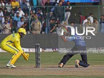 Chirag Gandhi of Southern Superstars plays a shot during the Legends League Cricket T20 match between Toyam Hyderabad and Southern Superstar...