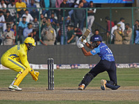 Chirag Gandhi of Southern Superstars plays a shot during the Legends League Cricket T20 match between Toyam Hyderabad and Southern Superstar...