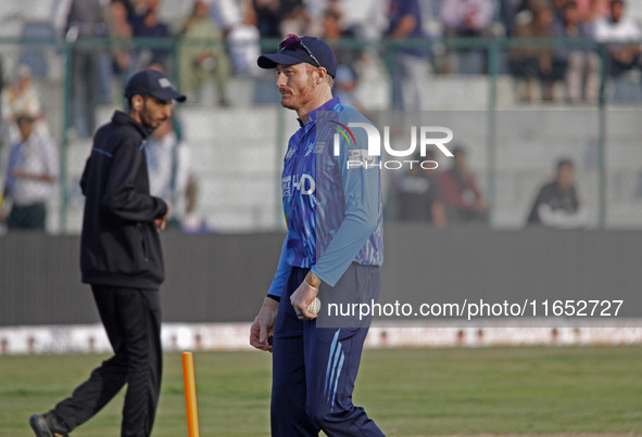 Martin Guptill (R) of Southern Superstars is pictured during the Legends League Cricket T20 match between Toyam Hyderabad and Southern Super...