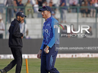 Martin Guptill (R) of Southern Superstars is pictured during the Legends League Cricket T20 match between Toyam Hyderabad and Southern Super...