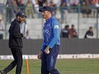 Martin Guptill (R) of Southern Superstars is pictured during the Legends League Cricket T20 match between Toyam Hyderabad and Southern Super...