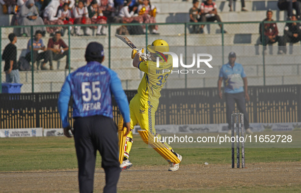 George Worker of Toyam Hyderabad plays a shot during the Legends League Cricket T20 match between Toyam Hyderabad and Southern Superstars at...