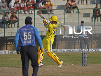 George Worker of Toyam Hyderabad plays a shot during the Legends League Cricket T20 match between Toyam Hyderabad and Southern Superstars at...