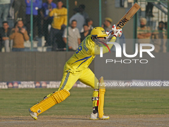 Toyam Hyderabad skipper Gurkeerat Singh Mann plays a shot during the Legends League Cricket T20 match between Toyam Hyderabad and Southern S...