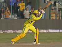 Toyam Hyderabad skipper Gurkeerat Singh Mann plays a shot during the Legends League Cricket T20 match between Toyam Hyderabad and Southern S...