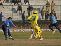 Toyam Hyderabad skipper Gurkeerat Singh Mann (C) plays a shot during the Legends League Cricket T20 match between Toyam Hyderabad and Southe...