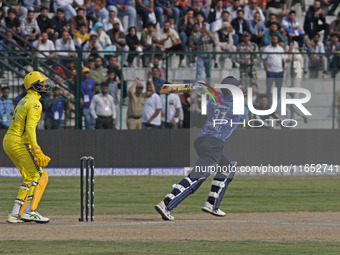 Martin Guptill of Southern Superstars bats during the Legends League Cricket T20 match between Toyam Hyderabad and Southern Superstars at th...