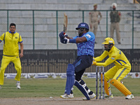 Players are in action during the Legends League Cricket T20 match between Toyam Hyderabad and Southern Superstars at the Bakshi Stadium in S...