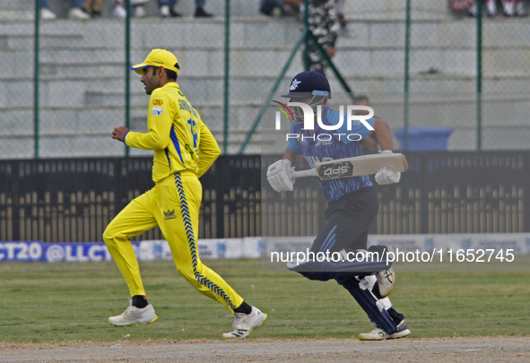 Players are in action during the Legends League Cricket T20 match between Toyam Hyderabad and Southern Superstars at the Bakshi Stadium in S...