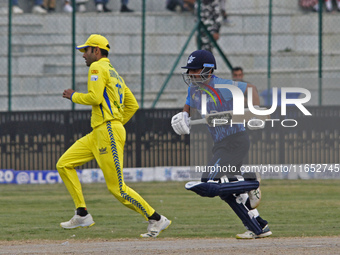 Players are in action during the Legends League Cricket T20 match between Toyam Hyderabad and Southern Superstars at the Bakshi Stadium in S...