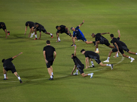 Players of the Qatar National team train at Aspire Academy in Doha, Qatar, on October 9, 2024, ahead of the FIFA World Cup 2026 Qualificatio...