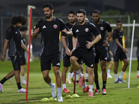 Players of the Qatar National team train at Aspire Academy in Doha, Qatar, on October 9, 2024, ahead of the FIFA World Cup 2026 Qualificatio...