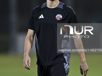 Lucas Mendez from the Qatar National football team attends a training session at Aspire Academy in Doha, Qatar, on October 9, 2024, ahead of...