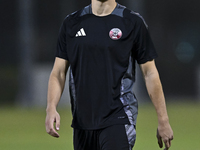 Lucas Mendez from the Qatar National football team attends a training session at Aspire Academy in Doha, Qatar, on October 9, 2024, ahead of...