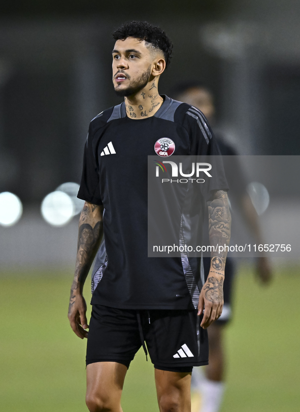 Edmilson Junior from the Qatar National football team attends a training session at Aspire Academy in Doha, Qatar, on October 9, 2024, ahead...