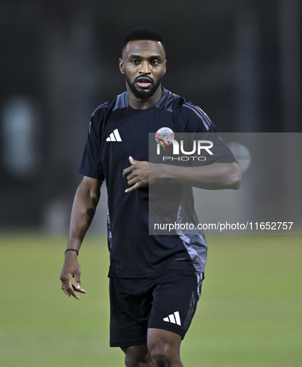 Ismaeel Mohammad from the Qatar National football team attends a training session at Aspire Academy in Doha, Qatar, on October 9, 2024, ahea...